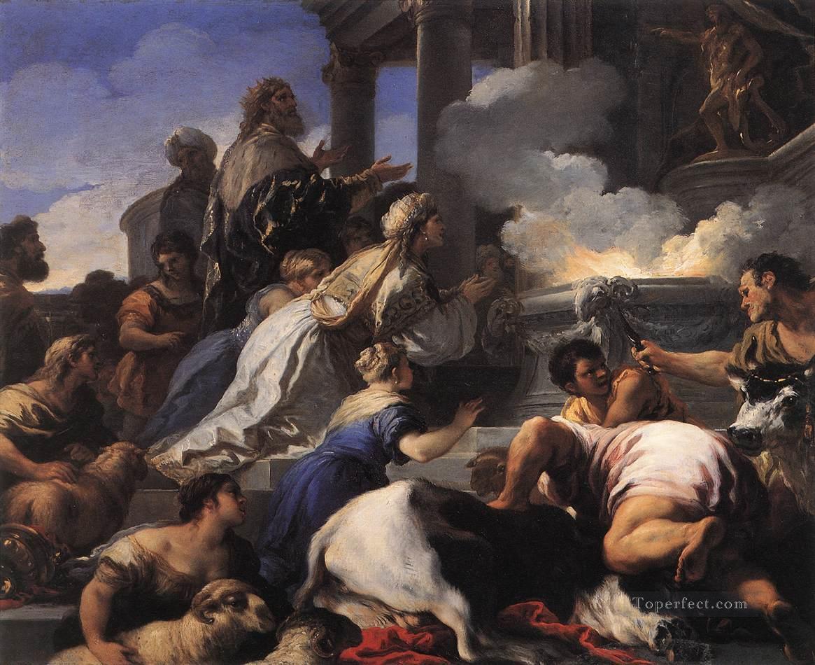 Los padres de Psique ofrecen sacrificio al Apolo barroco Luca Giordano Pintura al óleo
